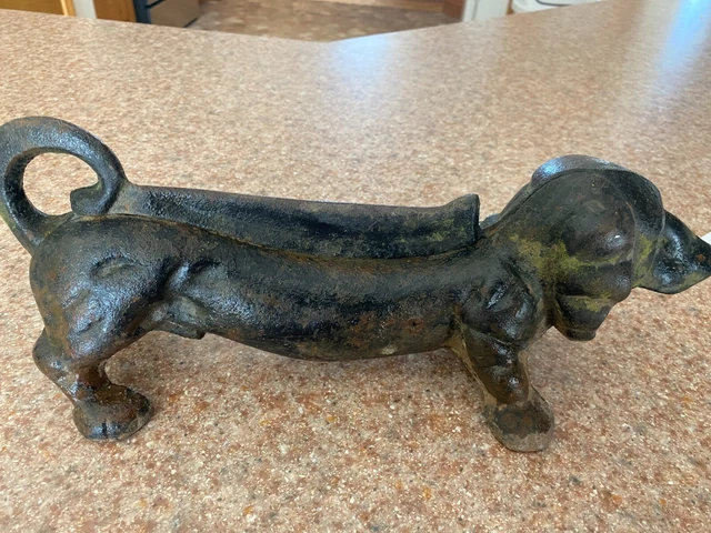 Vintage Cast Iron Black Sausage Dachshund Dog Boot Scraper Door Stopper