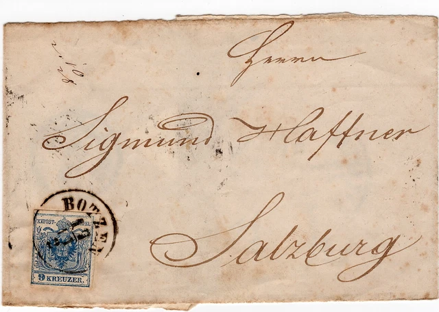 Österreich Kaiserreich 9 Kreuzer Mi.Nr. 5 EF Brief von Botzen nach Salzburg