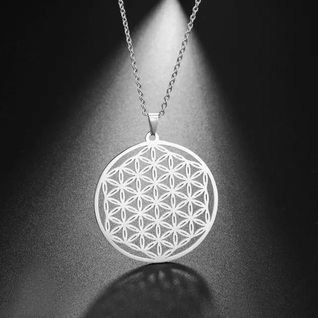 Flower of Life Stainless Steel Hollow Round Pendant Necklace Choker Women