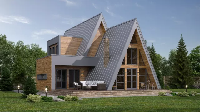 41’x66’ 4 Bedroom, 3 Baths Modern A-Frame Cabin Architecture Plans PDF Download.