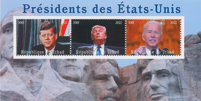 Chad 2022 MNH US Presidents Stamps John F Kennedy JFK Trump Joe Biden 3v M/S II