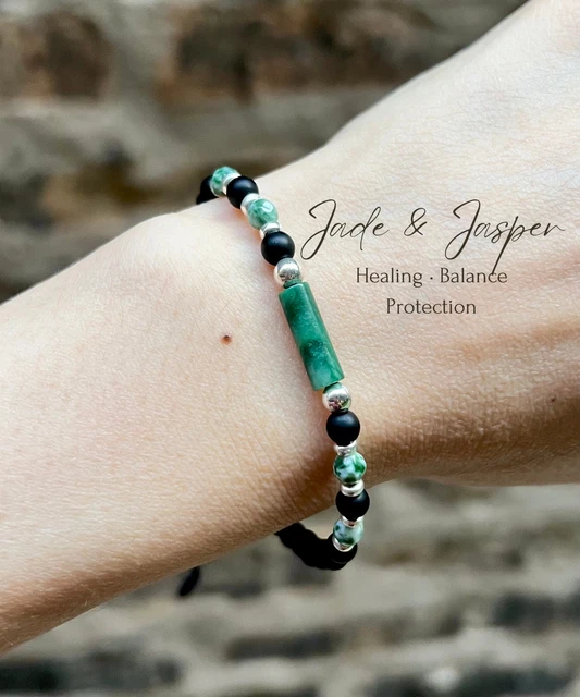Jade and Green Jasper Bracelet, Chakra Healing and Protection, Nurturing