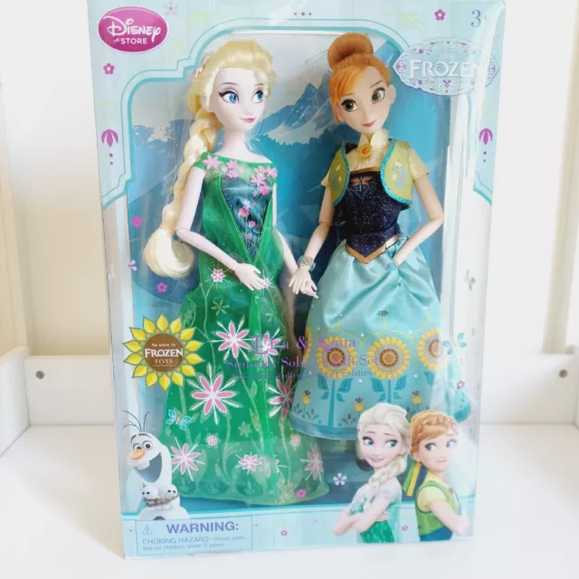 Disney Store Frozen Fever Elsa & Anna Dolls Summer Solstice Gift Set - In Box