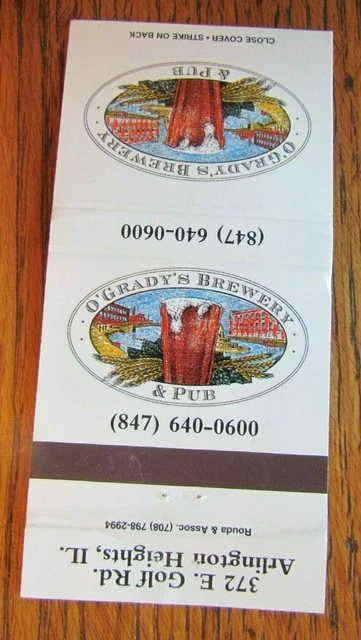 O'grady's Brewery Brew Pub Matchbook Matchcover (Arlington Heights, Illinois) E1 2