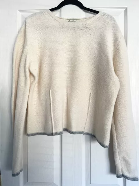 Eddie Bauer Women's Cream Colored Lambswool Long Sleeve Sweater Size XL