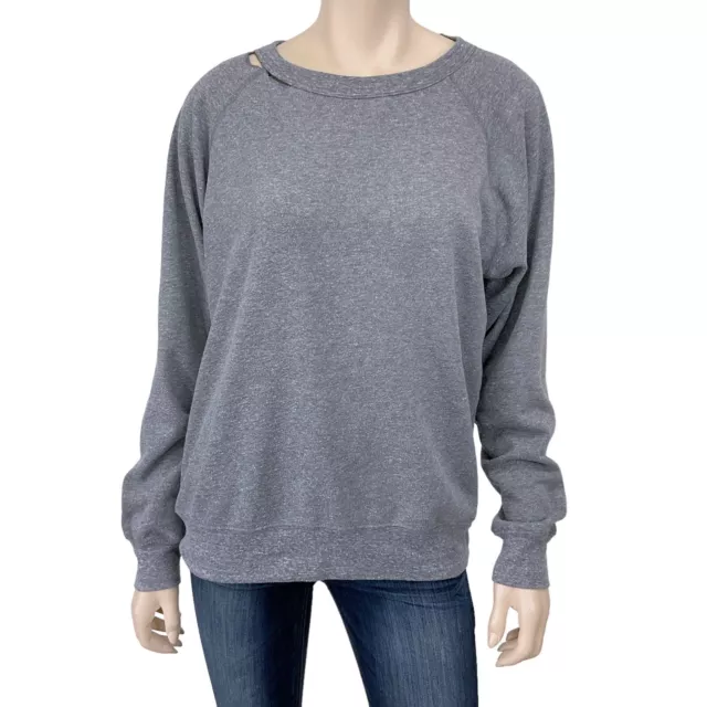 Daftbird Womens Gray Distressed Long Sleeve Sweatshirt Size L 2