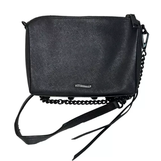 Rebecca Minkoff Womens Leather Chain Link Crossbody Shoulder Handbag Black READ