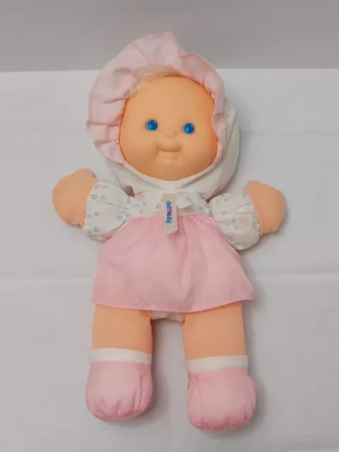 Vintage 1994 Puffalump Pink Baby Girl Doll Fisher Price Blue Eyes Rattle 11"