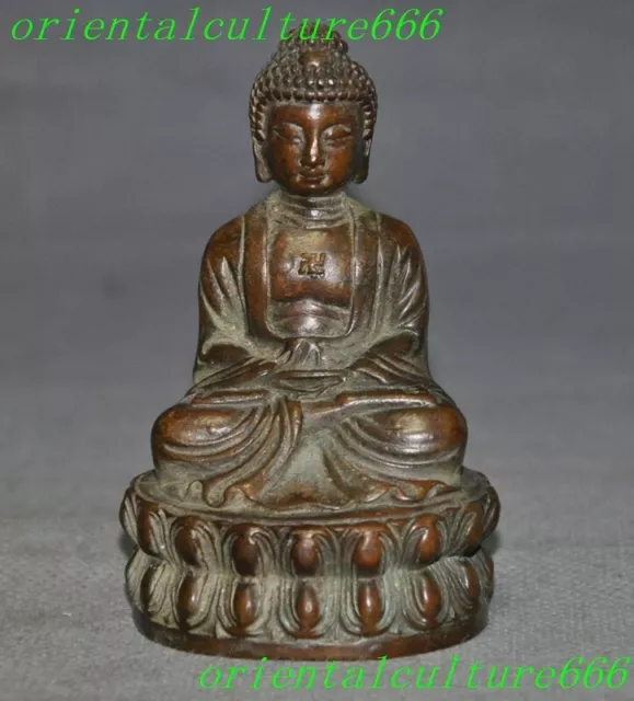 3.6"Tibet Buddhism temple bronze Shakyamuni Sakyamuni Shakya Mani Buddha statue