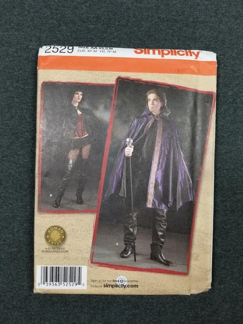 Simplicity Pattern #2529 ~ Misses Men's & Teens Capes ~ Adult XS S M ~ FF/UC
