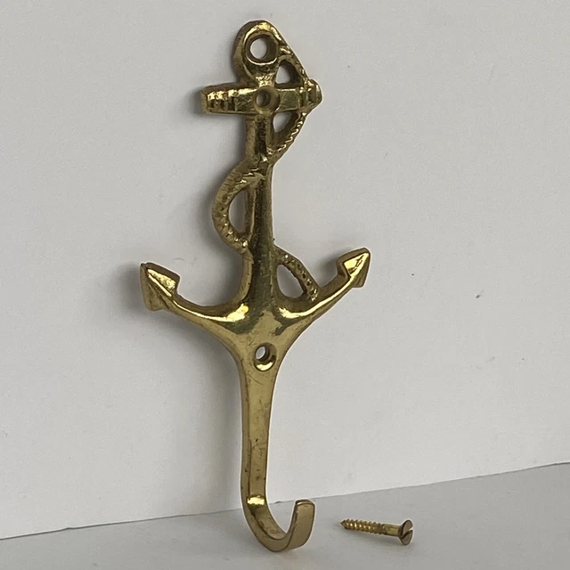 Vintage Brass Anchor Wall Hook Hanging Nautical Sea Ocean Coat Towel Hanger 5”