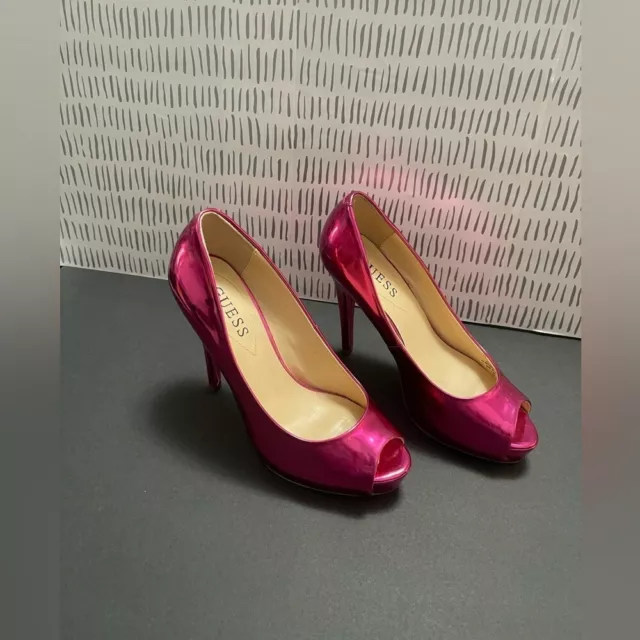 GUESS - Hot Pink Metallic - Peep Toe Stiletto Platform Heel - SIZE 7.5