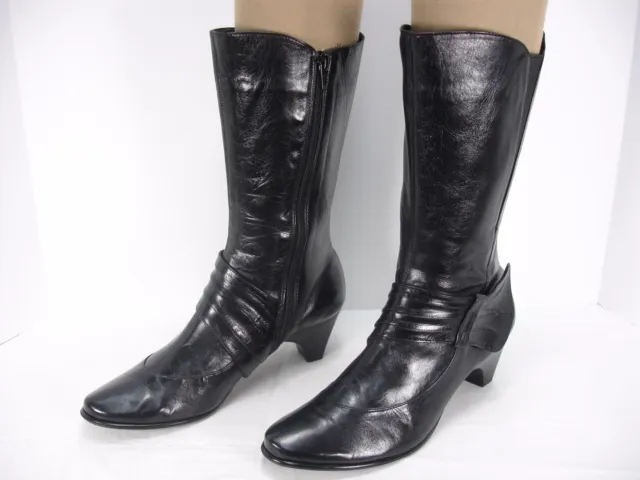 Everybody By Bz Moda Tamara Black Leather Side Zip Mid-Calf Boots Women's 38.5