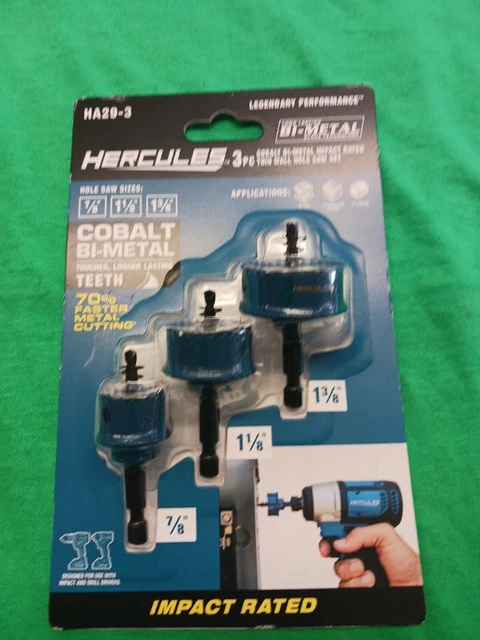 Hercules 3pc. Cobalt Bi-Metal Impact Rated Thin Wall Hole Saw: 7/8, 1-1/8, 1-3/8