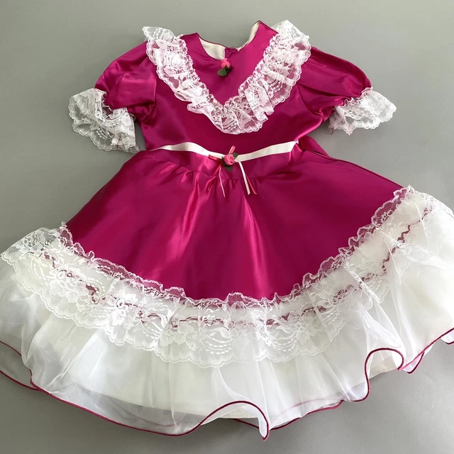 Vintage Girls 6 Pink Pageant Lace Ruffle Party Dress Circle Skirt Flaw Read!