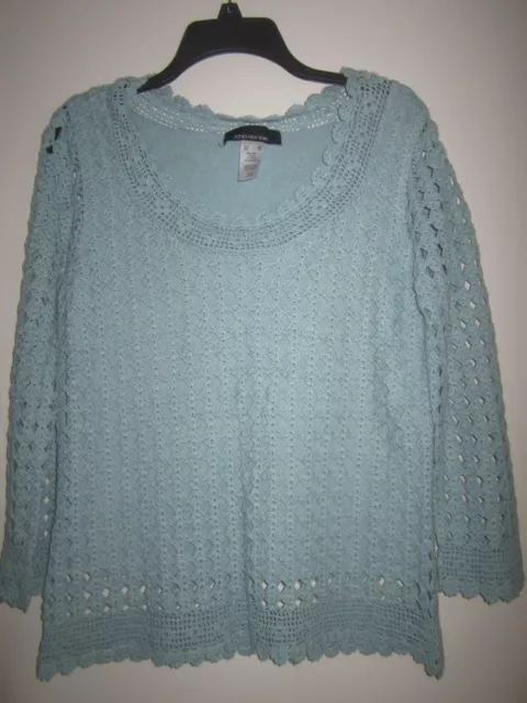 Jones NY Women Hand Knitted-Sweater Green Linen/Cotton  Lined Size M New