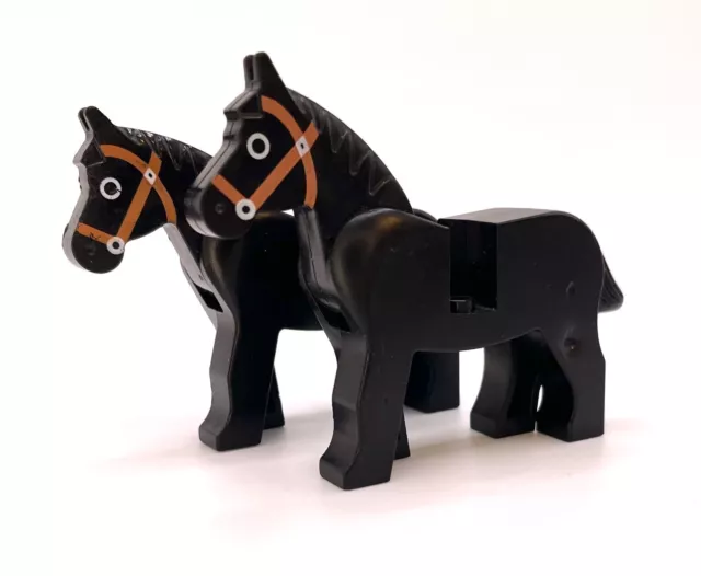 LEGO Animals - 2 x Back Vintage Horse Minifigures - Castle, Great Condition