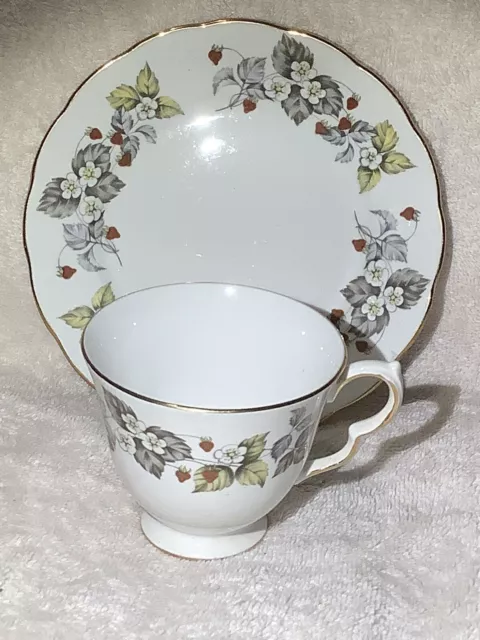 Vintage Royal Vale England Strawberry Bush Bone China Tea Cup & Side Plate