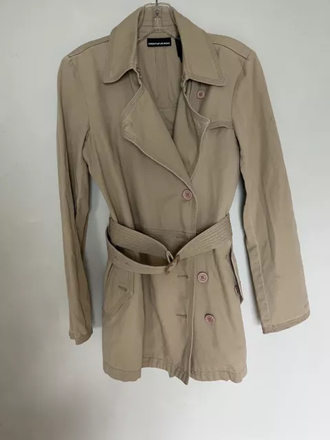 DKNY Women’s Khaki Double Breasted Short Trench Coat Long Sleeves Jacket Size S