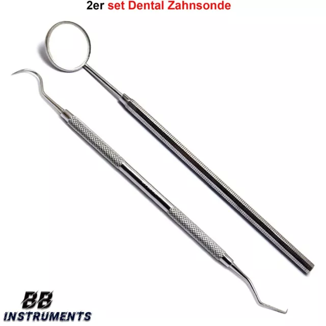 2er Set Mundspiegel Zahnsteinkratzer Dental Zahnsonde Spiegel Zahnarzt Sonde