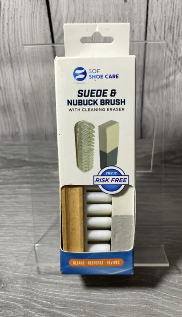 SOF SHOE CARE SUEDE & NUBUCK BRUSH with CLEANING ERASER CLEANS RESTORES REVIVES