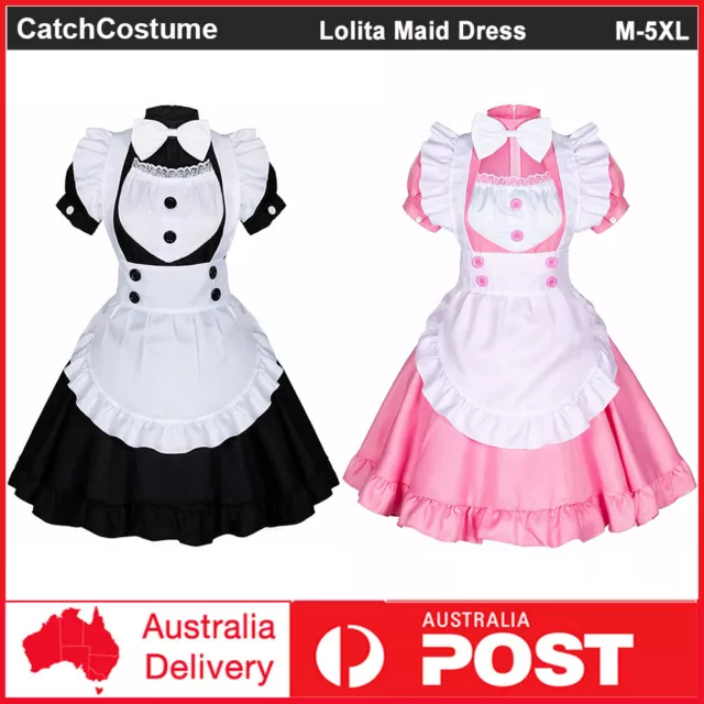 Japanese Anime Lolita Maid Dress Sweet Cute Women Girls Waitress Cosplay Costume