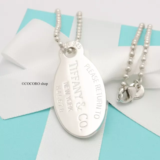 Tiffany & Co. Return to Oval Tag Ball Chain Pendant Necklace Silver 925 w/Pouch