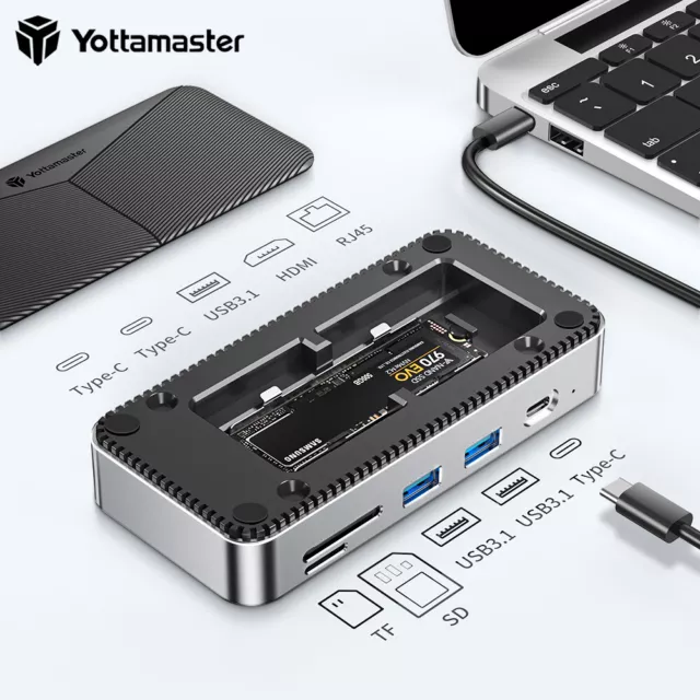 Yottamaster M.2 10in1 USB-C Dock HUB | USB3.0 Dockingstation | NVME SATA |10Gbps