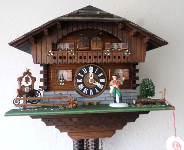 Wow Antique Swiss 2 Tune Music Robert Lotscher Clock Peddler Chalet Cuckoo Clock
