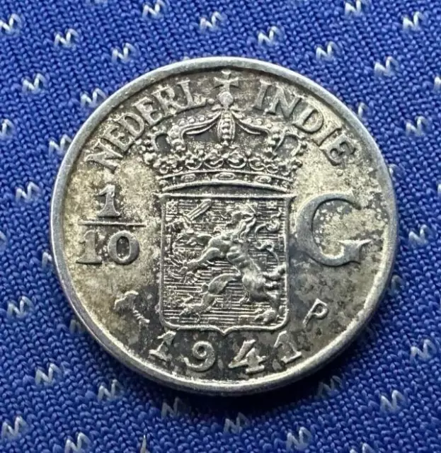 1941 Netherland East Indies 1/10 Gulden  .720 Silver  P MINT      #G48