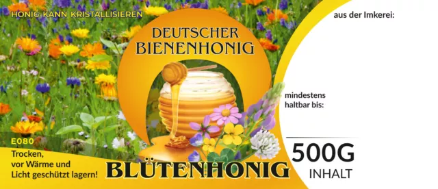 Etiketten bunt für deutschen Bienenhonig BLÜTENHONIG, 100Stk/Pack