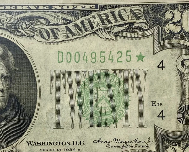 FR. 2055-D* 1934-A $20 *STAR* FEDERAL RESERVE NOTE CLEVELAND OH AU About UNC