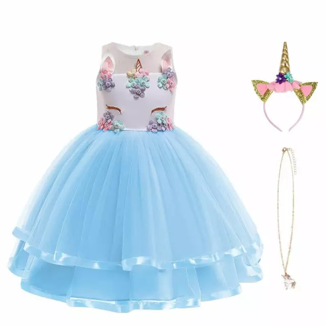 URAQT Ragazza Vestito Unicorno, Ruffles Fiori Festa Cosplay Abito da (m3F)
