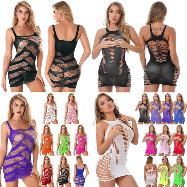 DE DAMEN SEXY Body Stocking Kleid Bodysuit Dessous Fishnet Kleider  Nachtwäsche EUR 7,13