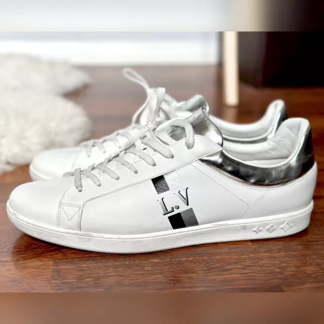 LOUIS VUITTON LUXEMBOURG Low Trainers, White Silver Leather UK