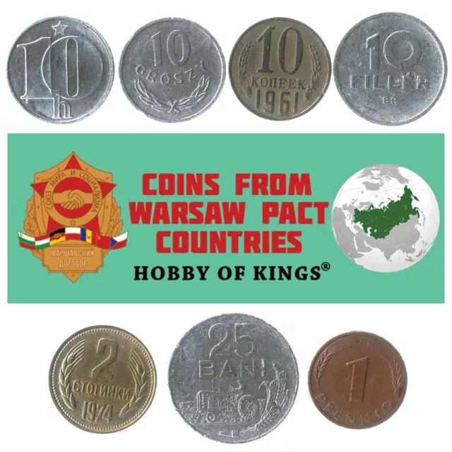 7 Different Coins From Warsaw Pact Countries. Cold War Era Until 1991 Old Money