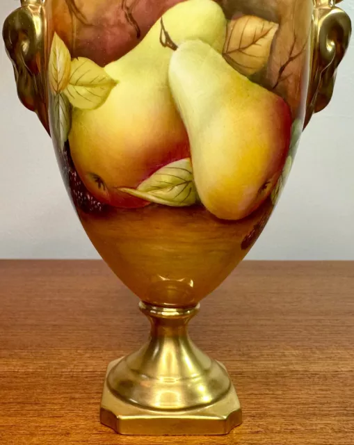 Coalport Hand Painted Fruit, Twin Handled Lidded Urn/Vase - Joseph Mottram 3