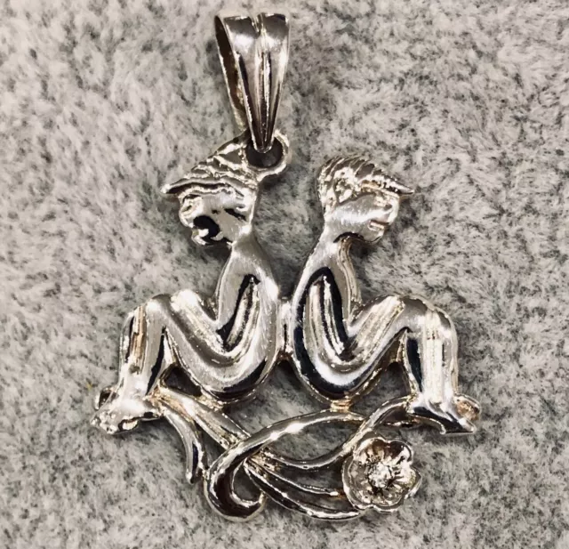 925 Pendentif en Argent, Signe Du Zodiaque Jumeaux, Bon État