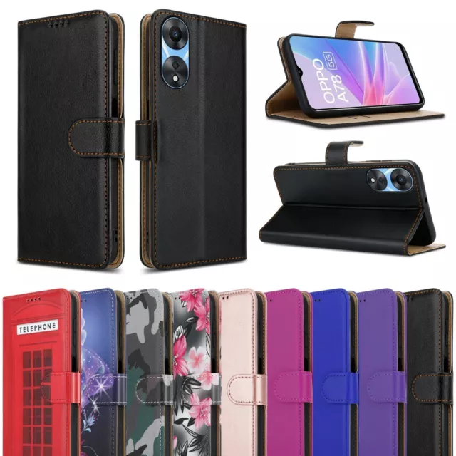For OPPO A58 5G & A78 5G Case, Leather Wallet Flip Shockproof Stand Phone Cover
