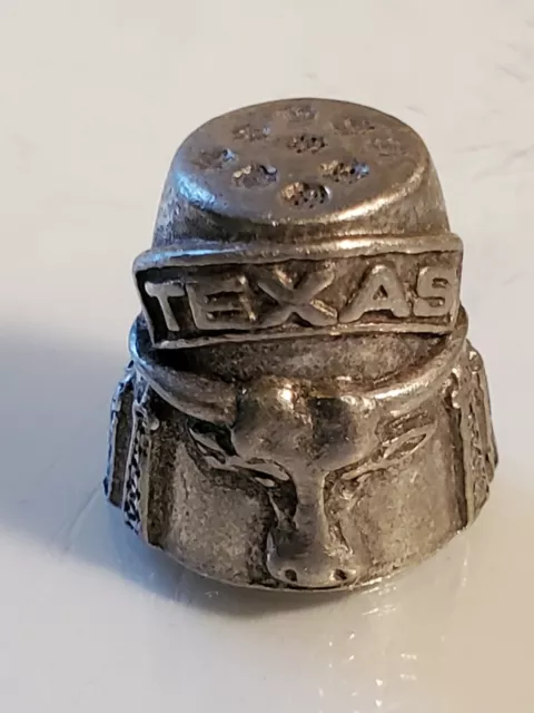 Vintage Pewter Thimble Texas longhorn oil Derricks box6