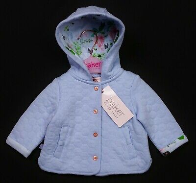 TED BAKER Baby Girls Blue/Floral Quilted Hooded Jacket Coat 1 Month Newborn BNWT