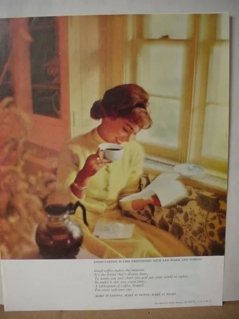 1962 Pan-American Coffee Young Woman like Friendship Vintage Print Ad 10019
