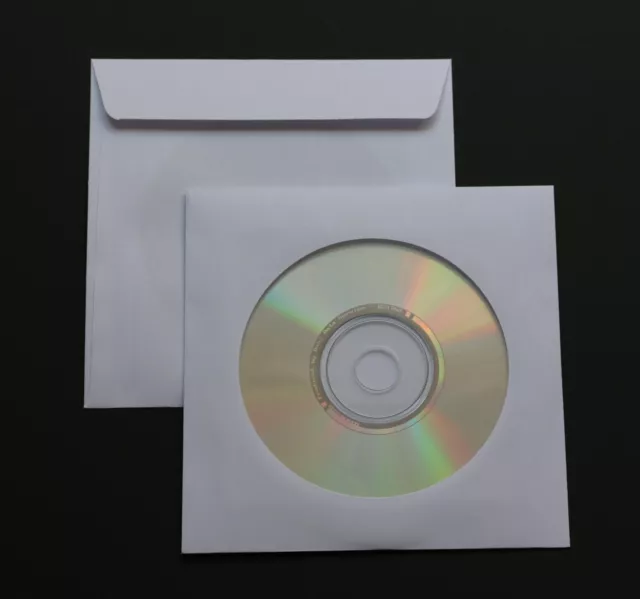 10000 St. Premium Papier CD Blu-ray DVD Hüllen 125x125 + Fenster + Lasche 90 gr.