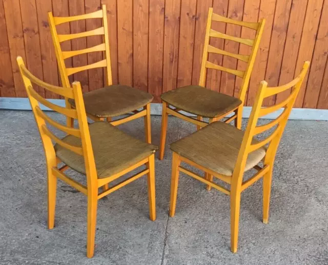 4x Sillas de Comedor Vintage Diseño Madera 60er Sprossenstuhl Danesa 60s B