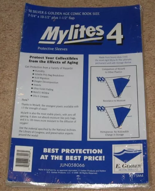 Pack of 50 Mylites 4 Mil Mylar Dell/Silver Age Comic Book Bags 7.75x10.5 Sleeves