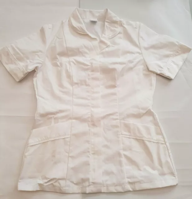 Ladies White Tunic Top with Short Sleeves Hospital Salon Carer Dentist Size 36"