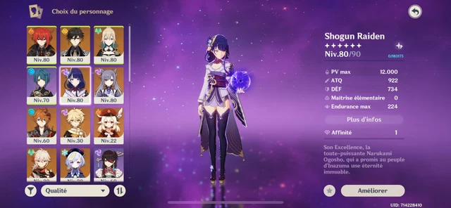 COMPTE GENSHIN IMPACT AR55 Ganyu Venti Childe Mona Albedo Qiqi Abys