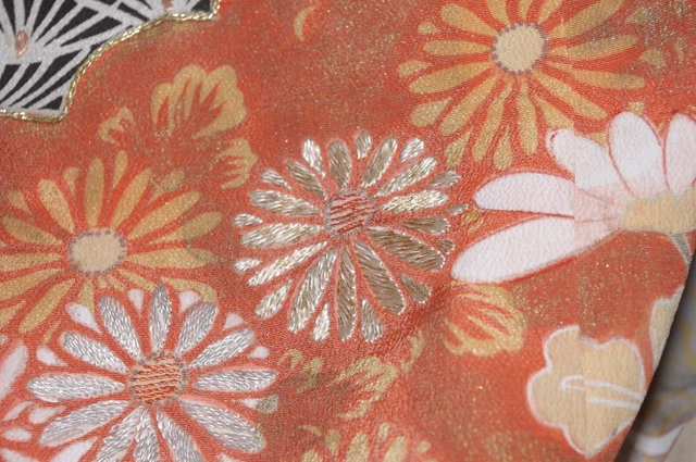 Classic! Antique Vintage Japanese Kimono Kuro furisode hikizuri Taisho Showa 9