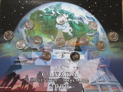 Complete Set of 2000 Canada Millennium Quarters Coins UNC Twenty-Five Cents Set