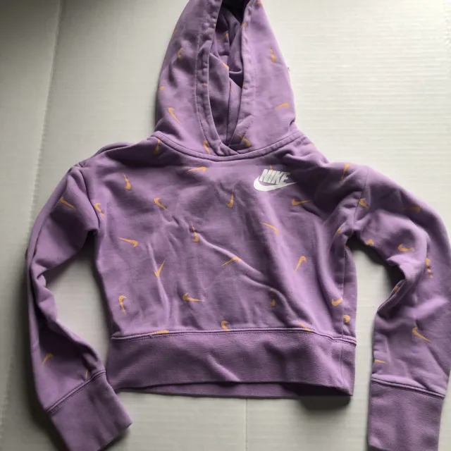 Nike Sportswear Cropped Allover Swoosh Logo Purple Hoodie Girls Sz S A3063